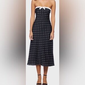 Elegant Alex & Sophia Black and Ivory Polka Dot Strapless Midi Dress size 7-8.